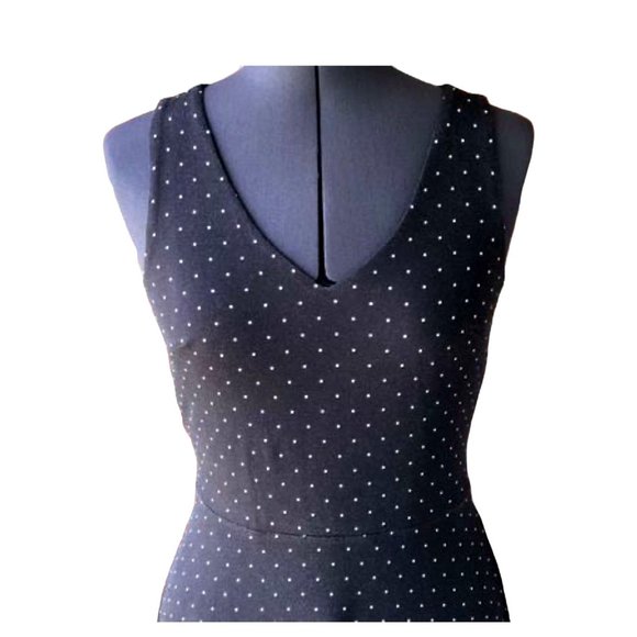 LOFT Outlet Black Casual Sleeveless Dress V-Neck Polka-Dot Fit & Flare Petite - Picture 2 of 7